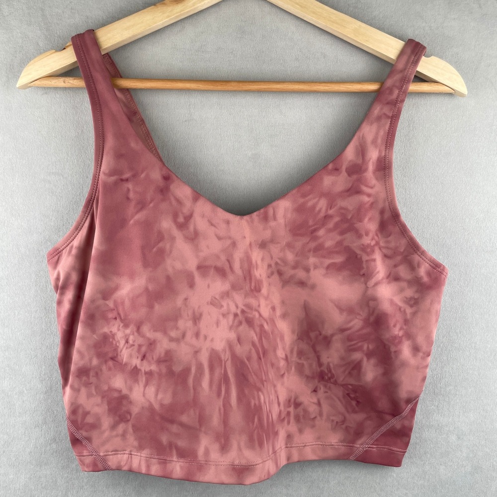 Oalka Womens Pink‎ Tie Dye Cropped Workout Tank Top Built-In Shelf Bra Hippie L